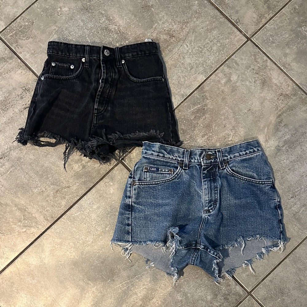 Lee Women's Black and Blue Jean Shorts